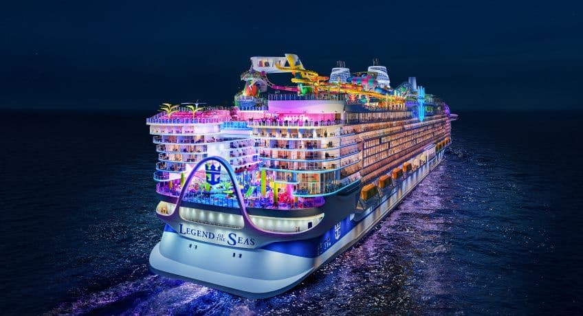 Legend of the Seas lit up at night