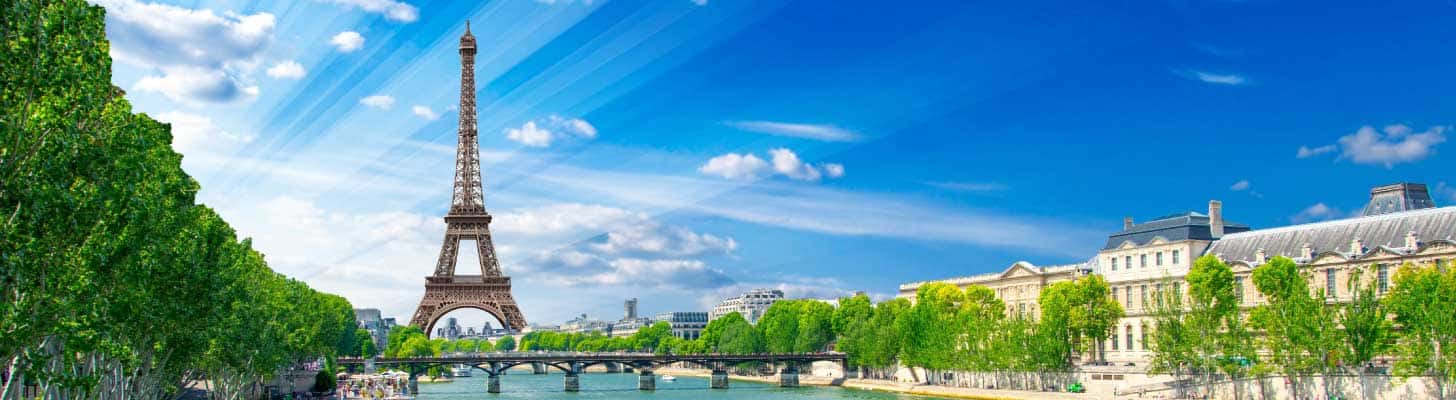 Eiffel Tower overlooking the River Seine in Paris, France