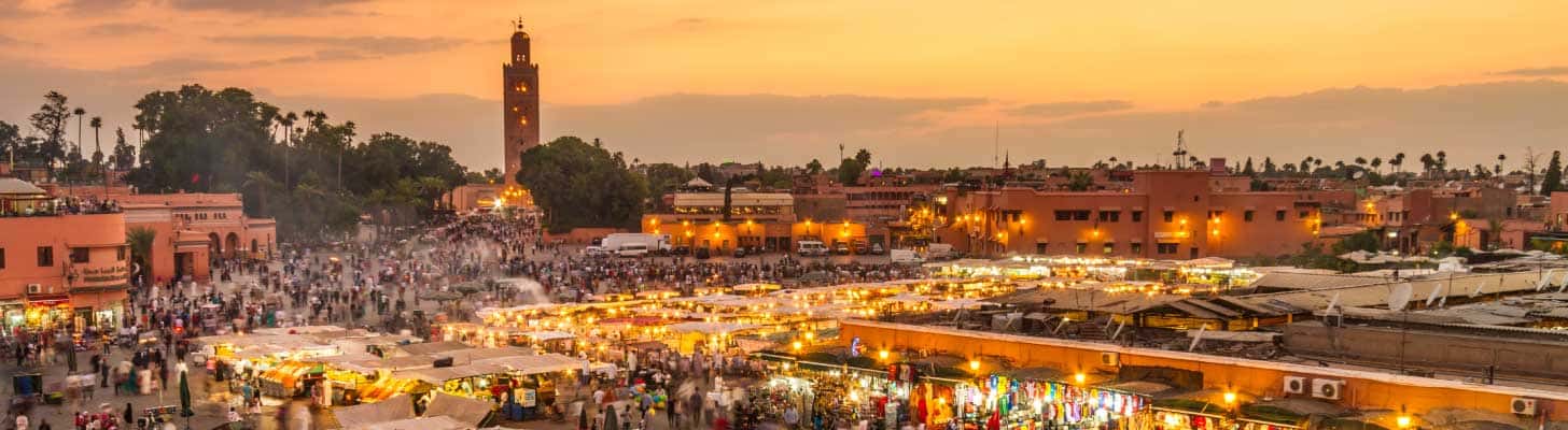 Sunset at Jamaa el Fna market square in Marrakech