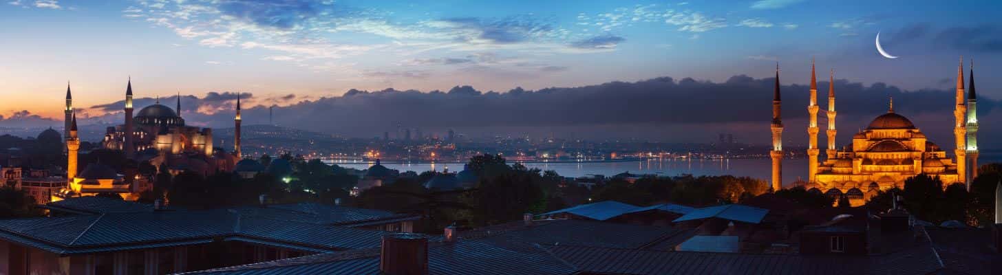 Panoramic view of the skyline of Istanbul at night
