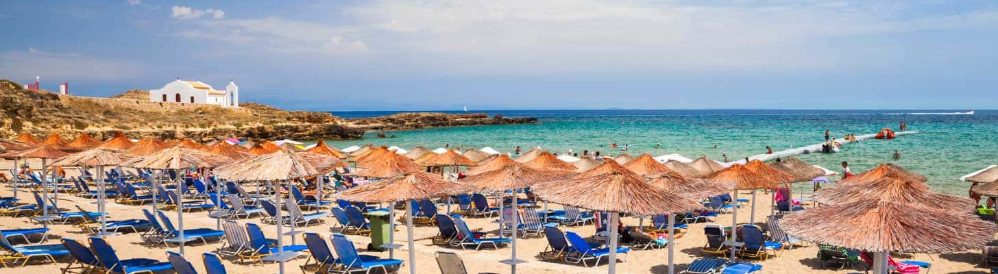 Sun loungers & umbrellas on the beach at Vassilikos in Zante