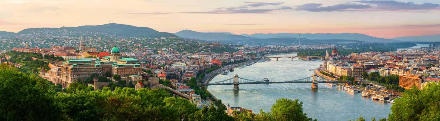 Aerial view of Budapest at sunset