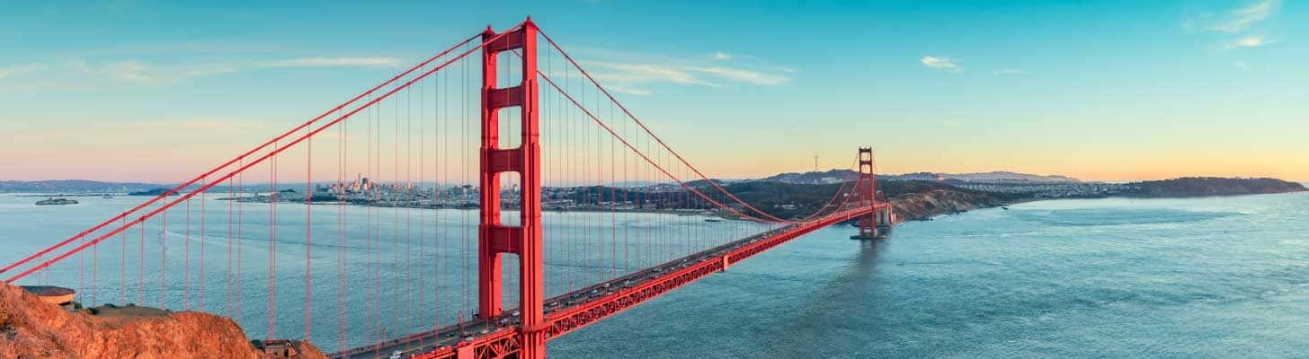 Panoramic view of the Golden Gate Bridge in San Francisco