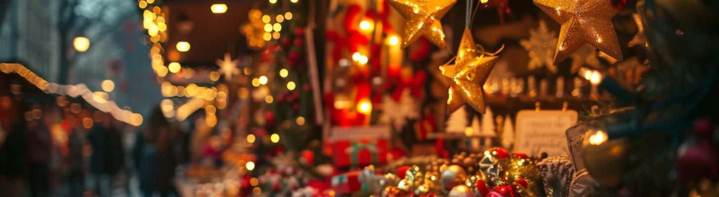 Decorations & lights at a festive Christmas market
