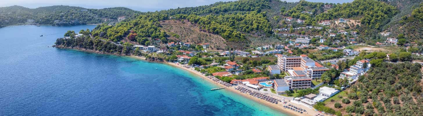 Golden sands of the beach at Achladies in Skiathos