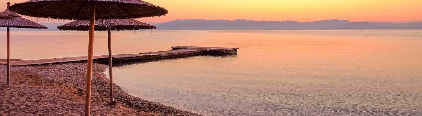 Sunset over the beach at Moraitika in Corfu