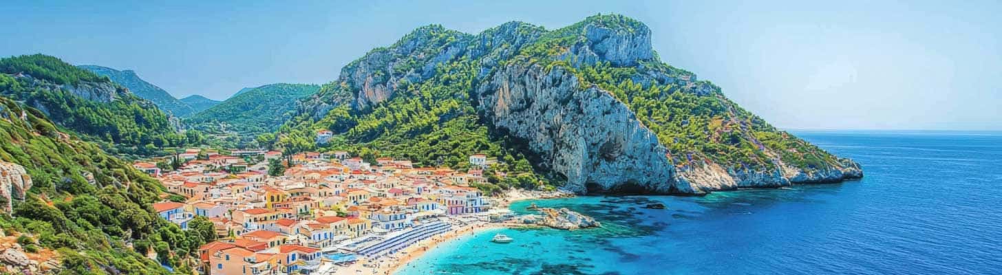 Panoramic view of the resort of Argassi in Zante