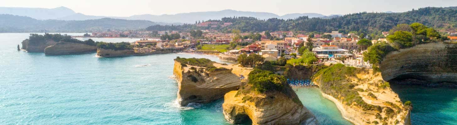 Aerial view of the coastline at Sidari in Corfu