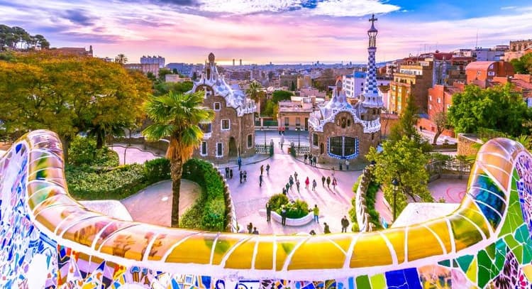 Guell park in Barcelona at sunset