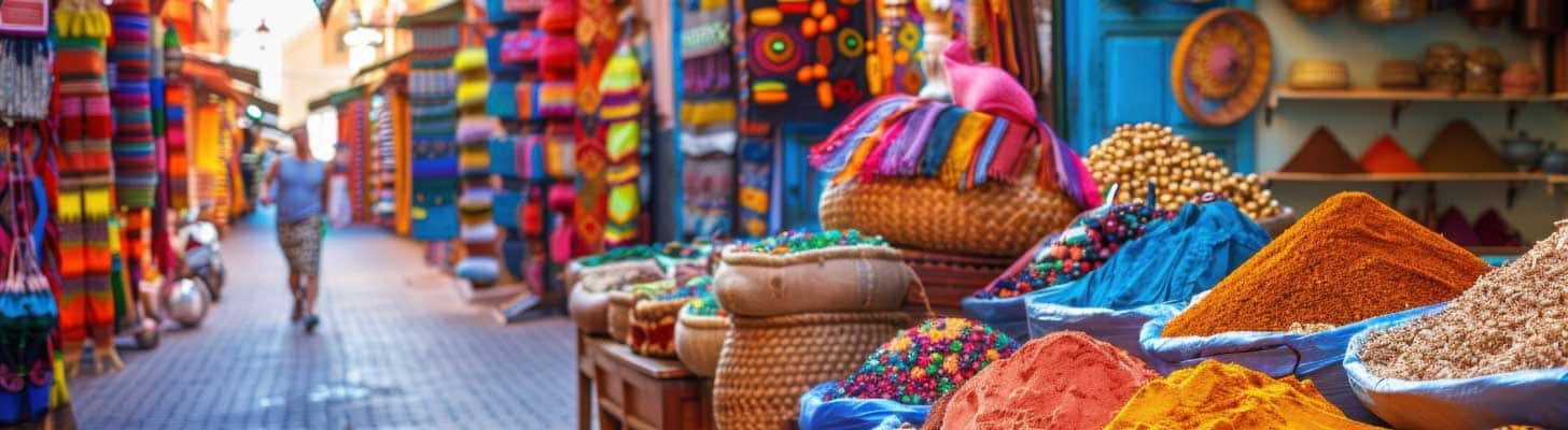 Colourful spices in the market in Marrakech