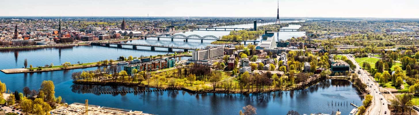 Panoramic view the river & bridges of Riga