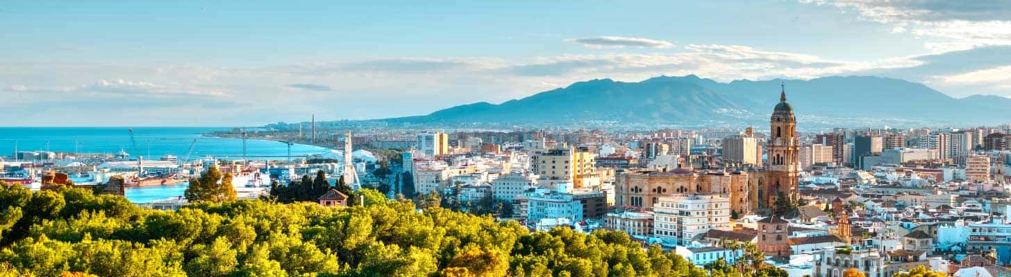 Panoramic view of Malaga city & port in the Costa del Sol