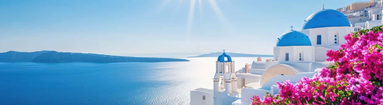 Blue domes & white buildings in Santorini