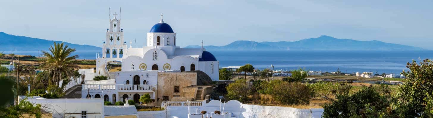 Blue domed roof of the church in Karterados, Santorini
