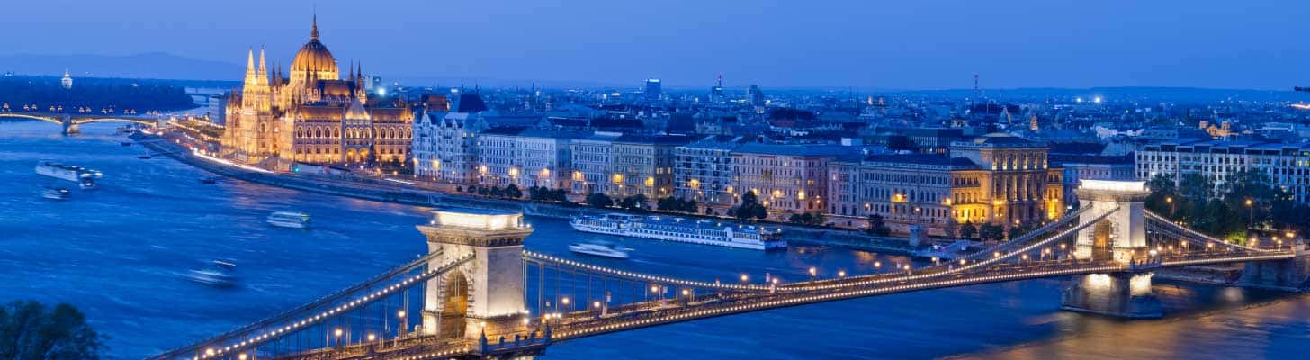 View of the Chain Bridge & Parliament Building in Budapest, Hungary