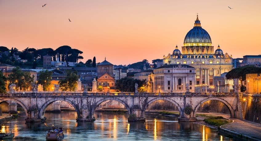 St Peters Basilica in Rome at dusk