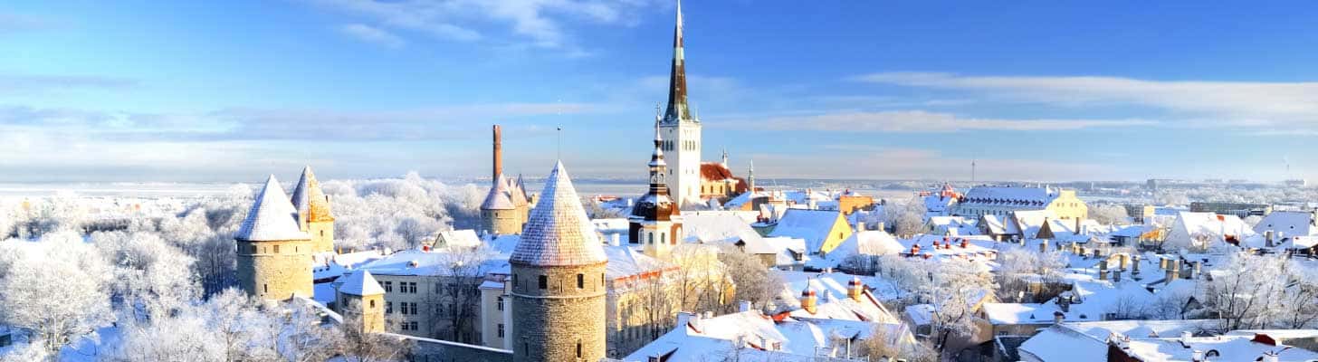 Snow covered skyline in Tallinn, Estonia