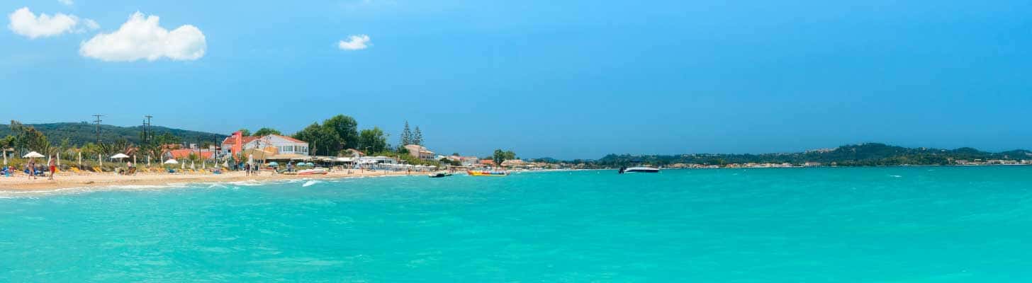 Turquoise sea & golden sand at Acharavi beach in Corfu