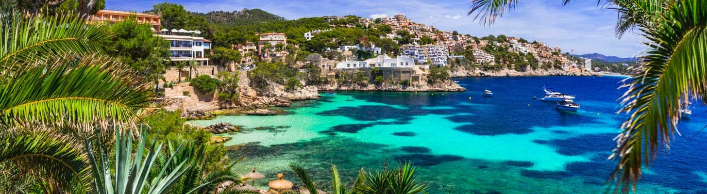 Blue waters in the resort of Cala Fornells in Majorca