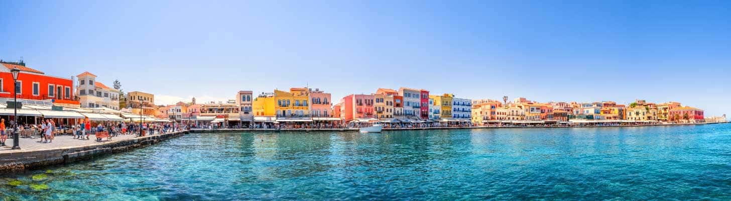 Port of Chania in Crete at sunset