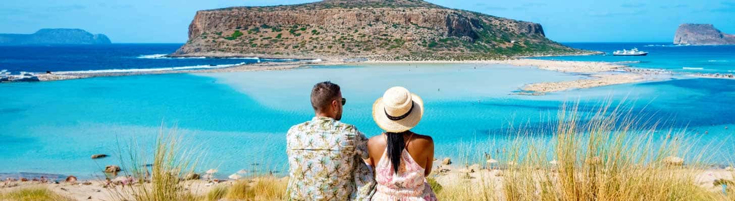 Couple looking at the sea view in Crete