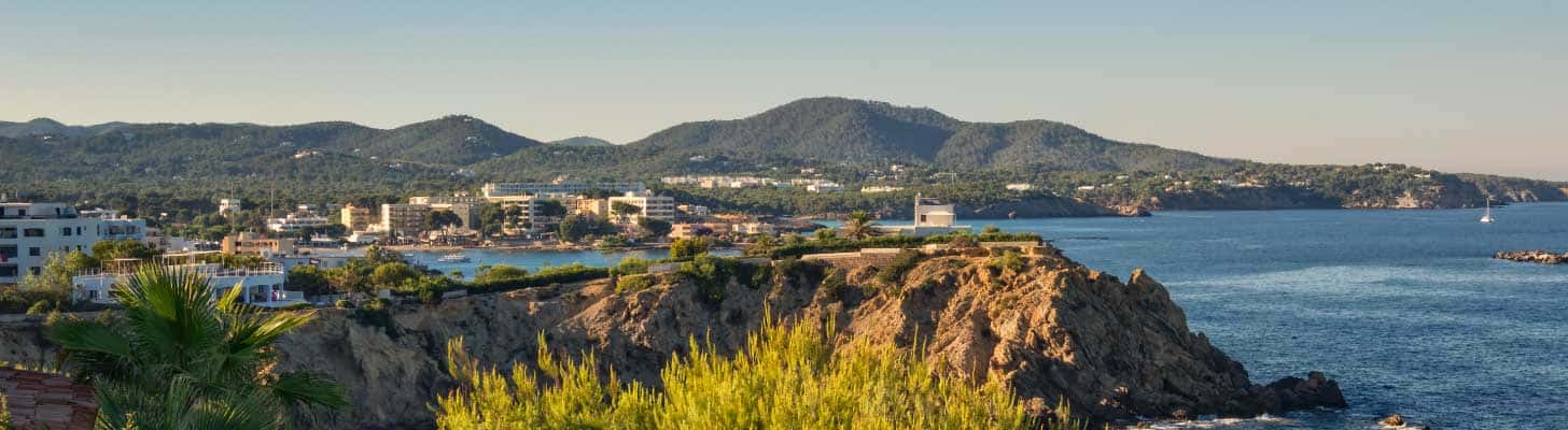 Panoramic view of the resort of Playa es Cana, Ibiza