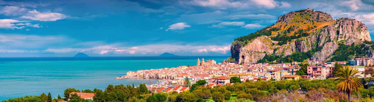 Aerial view of the seaside town of Cefalu, Sicily