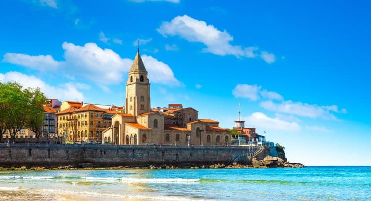 Church overlooking the sea at Gijon in Spain